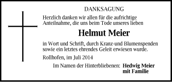 Traueranzeige von Helmut Meier von Pegnitz-Zeitung